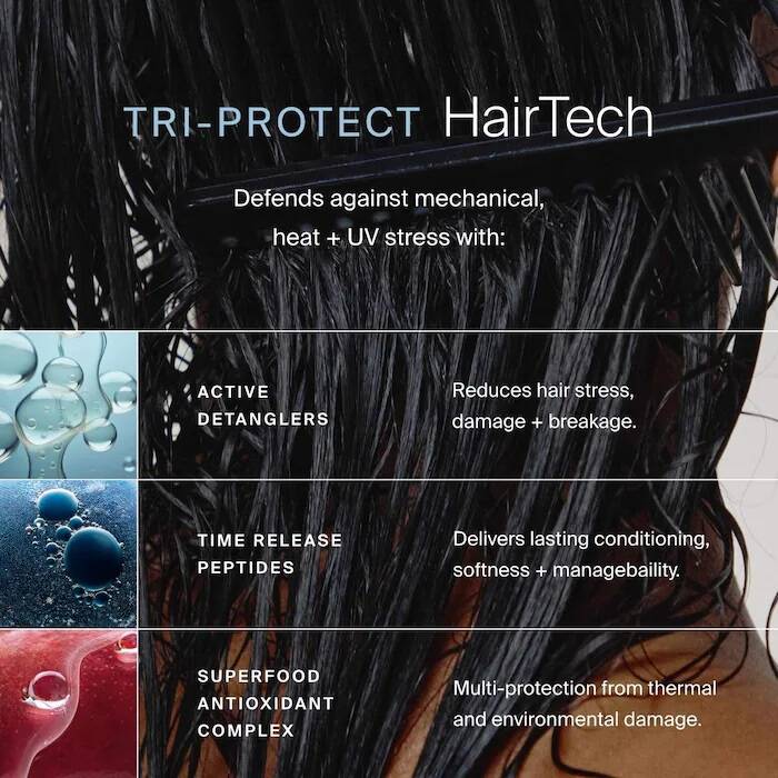 Advertisement for Tri-Protekt HairTech with text and images of hair and water droplets.