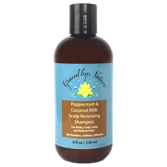 Graced By Nature - Peppermint & Coconut Milk Scalp Renewing Shampoo (Kinky, Coily, Curly, and Relaxed) (8oz)
